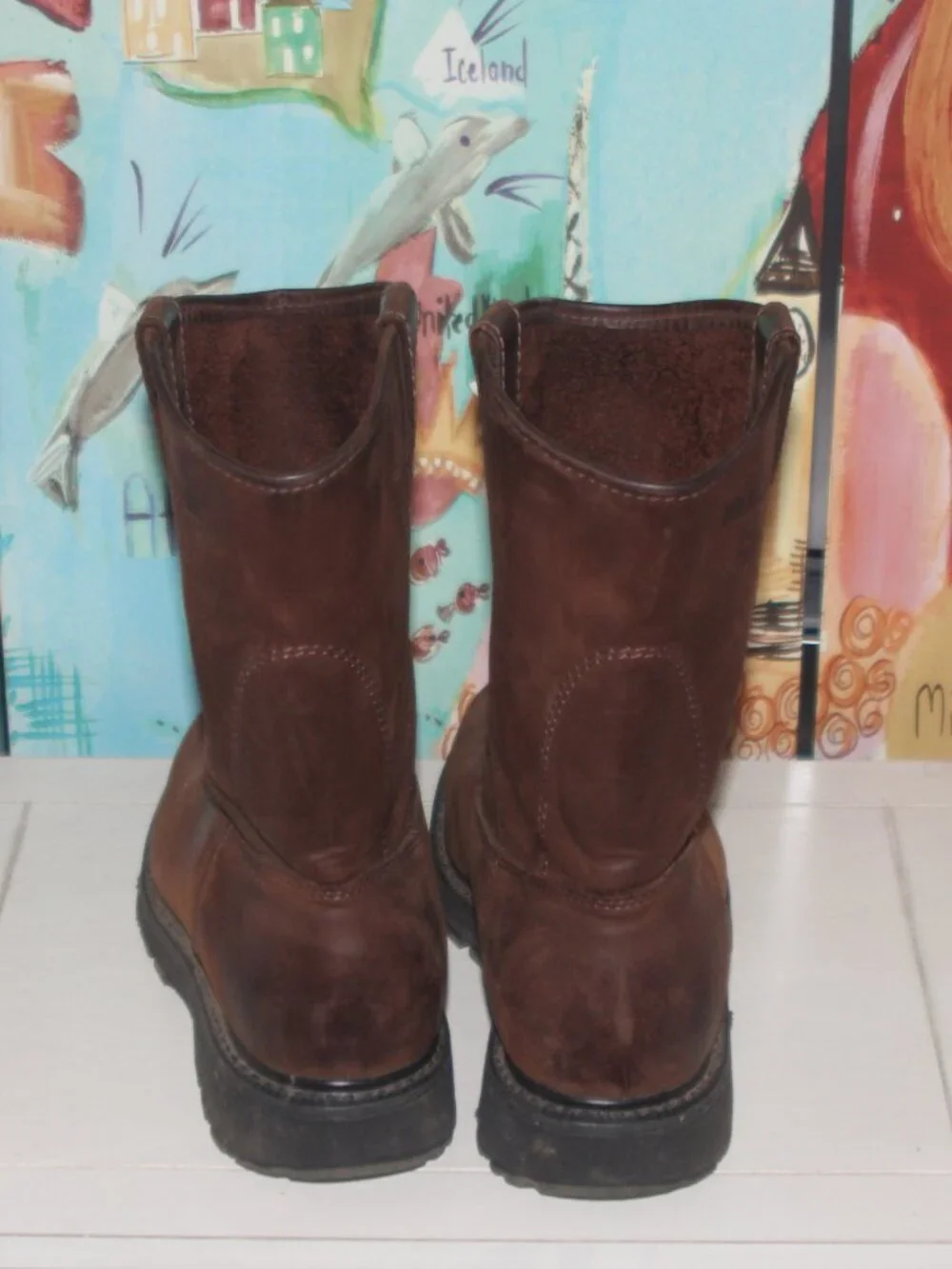 10A   GC  MENS WOLVERINE WORKBOOTS - BROWN LEATHER - 10 1/2 EW